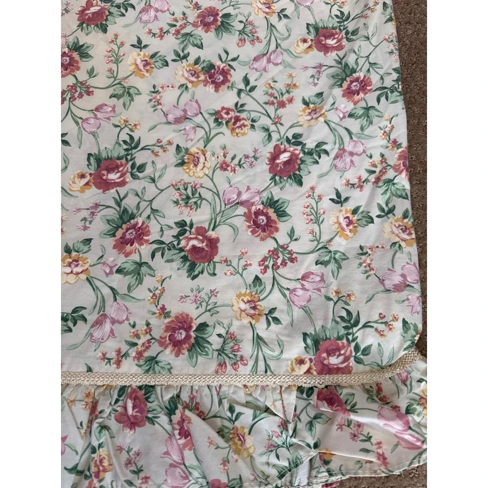Vintage Croscill Home Fashions Full Sheet Set Floral Ruffle Pink Cream 4pc